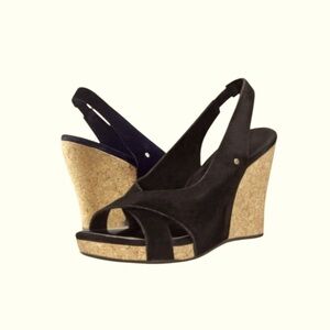 UGG Hazel black SUEDE CORK HEEL WOMEN’s size 9